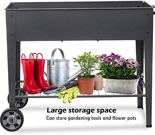 KHOMO GEAR Huerto Urbano Carrito Galvanizado Elevado para Cultivo en Casa Plantas Frutas Verduras Terraza Jardín Interior Exterior - Negro