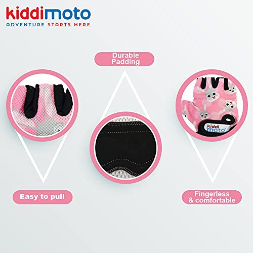 Kiddimoto Guantes de Ciclismo sin Dedos para Infantil (niñas y niños) - Bicicleta, MTB, BMX, Carretera, Montaña - Conejo Rosa - Talla: M (5-8 años)