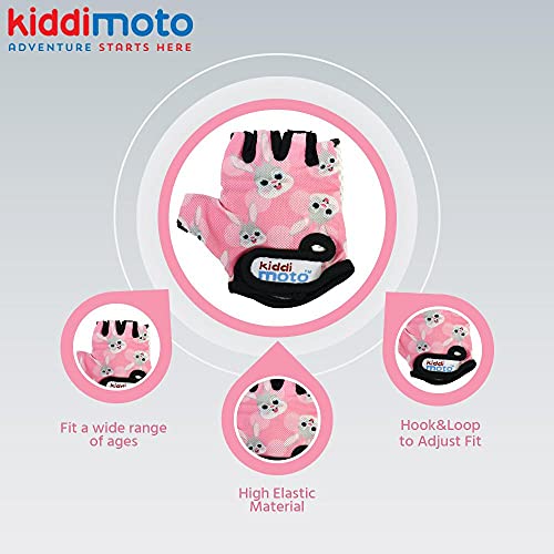 Kiddimoto Guantes de Ciclismo sin Dedos para Infantil (niñas y niños) - Bicicleta, MTB, BMX, Carretera, Montaña - Conejo Rosa - Talla: M (5-8 años)