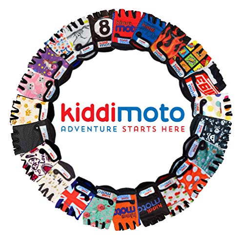 Kiddimoto Guantes de Ciclismo sin Dedos para Infantil (niñas y niños) - Bicicleta, MTB, BMX, Carretera, Montaña - Karbon FX - Talla: M (5-8 años)