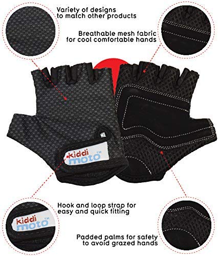 Kiddimoto Guantes de Ciclismo sin Dedos para Infantil (niñas y niños) - Bicicleta, MTB, BMX, Carretera, Montaña - Karbon FX - Talla: M (5-8 años)