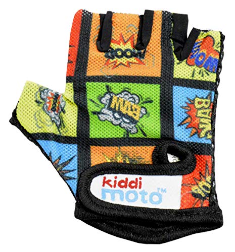 Kiddimoto Guantes de Ciclismo sin Dedos para Infantil (niñas y niños) - Bicicleta, MTB, BMX, Carretera, Montaña - Libro Cómico - Talla: S (2-5 años)