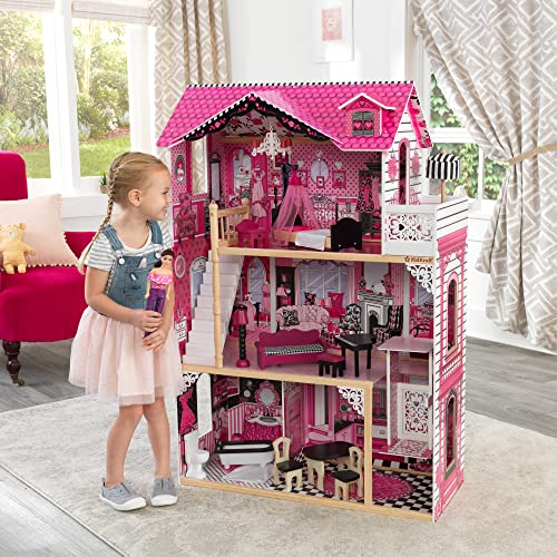 KidKraft 65093 Casa de muñecas de madera Amelia para muñecas de 30 cm con 15 accesorios incluidos y 3 niveles de juego