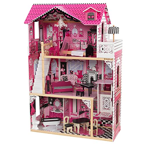 KidKraft 65093 Casa de muñecas de madera Amelia para muñecas de 30 cm con 15 accesorios incluidos y 3 niveles de juego