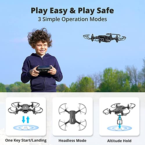 KIDOMO F02 Mini Drone Plegable con Cámara 1080P, RC Drones Helicopter Quadcopter para Niños Principiantes con Luces LED WiFi FPV Control Remoto, Modo sin Cabeza, Despegue y Aterrizaje con Una Tecla