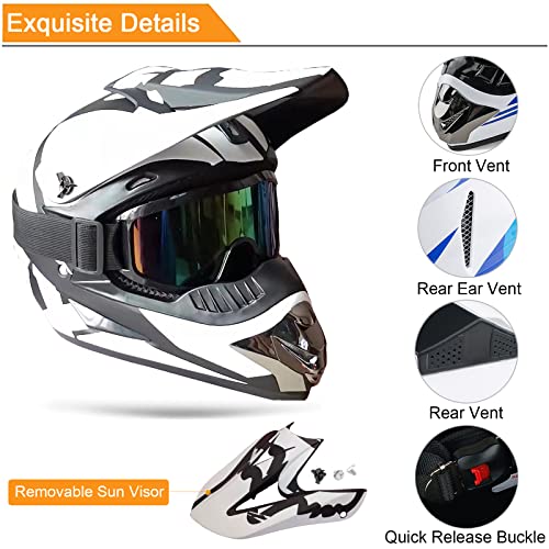 KILCVEM Casco Integral con Gafas Guantes Máscara Red elástica,Casco de Motocross Niños y Adultos,Casco Motocicleta para MTB Dirt Bike Off Road Equipo de Protección - con Fox Design - Naranja,S