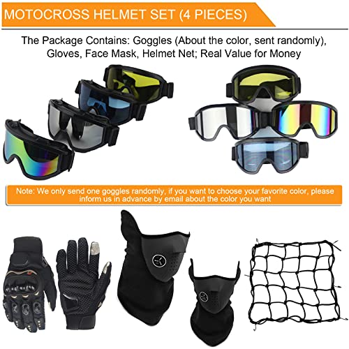 KILCVEM Casco Motocross Infantil, Casco de Moto Integral para Niños Downhill, Cascos de Cross de Moto Set (Gafas Guantes Máscara Red elástica) para Offroad MTB - con Diseño Fox - Azul,M