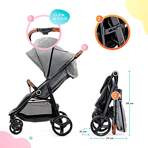 Kinderkraft Silla de Paseo GRANDE, Carrito, Capota Desplegable, para Niños, Gris