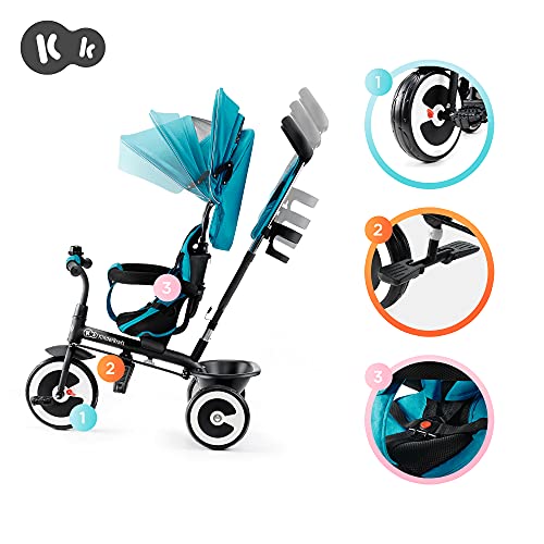 Kinderkraft Triciclo Evolutivo ASTON, Cabina desplegable, Cinturón, 9 Meses a 5 Años, Azul