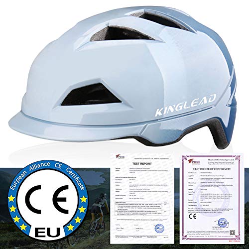 KINGLEAD Casco de Bicicleta con luz LED Recargable Unisex Protegido para Ciclismo Carreras Monopatín Seguridad al Aire Libre Superligero Ajustable con Certificado CE