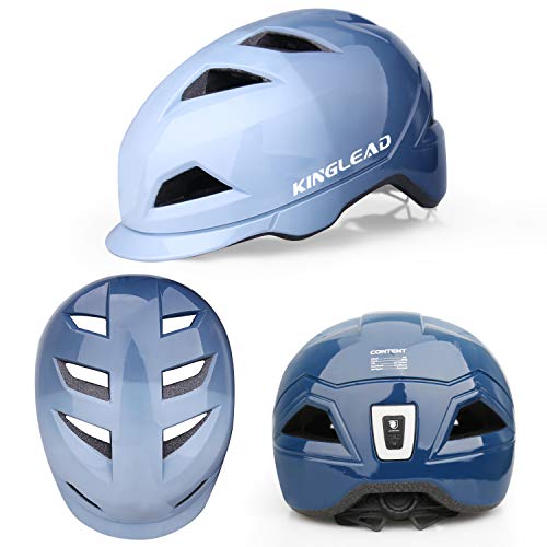 KINGLEAD Casco de Bicicleta con luz LED Recargable Unisex Protegido para Ciclismo Carreras Monopatín Seguridad al Aire Libre Superligero Ajustable con Certificado CE