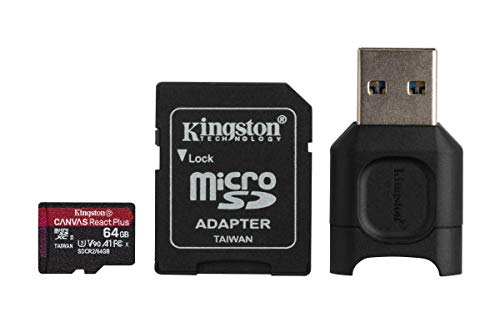 Kingston MLPMR2/64GB Tarjeta microSD ( 64GB microSDXC React Plus SDCR2 con adaptador de SD + Lector de tarjeta )