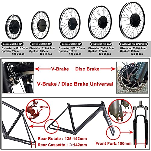 Kit de ConversióN de Bicicleta E de Rueda Delantera de 20"/24"/26"/27.5"/28"/29"/700c Motor de Buje Delantera Kit de ConversióN de Bicicleta EléCtrica Ebike con Pantalla Lcd