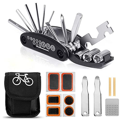 Kit de Herramientas para Bicicleta, 16 en 1 Herramienta multifunción para Bicicleta con Kit de Parche y palancas para neumáticos, Kit de Herramientas para reparación de Bicicletas