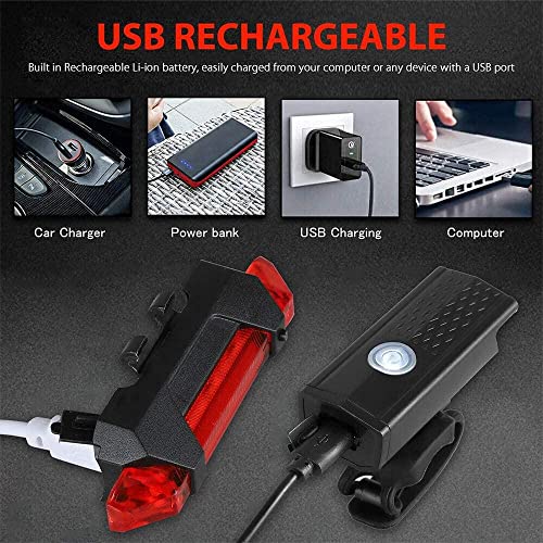 Kit De Luces para Bicicleta, Faro Y Luz Trasera Recargables USB para Bicicleta, Luz Delantera Y Trasera De Ciclismo Impermeable De Seguridad LED para Bicicletas De Carretera Y Montaña, Tres Modos