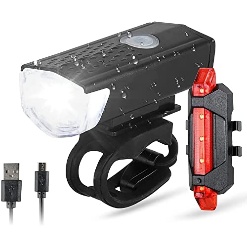 Kit De Luces para Bicicleta, Faro Y Luz Trasera Recargables USB para Bicicleta, Luz Delantera Y Trasera De Ciclismo Impermeable De Seguridad LED para Bicicletas De Carretera Y Montaña, Tres Modos