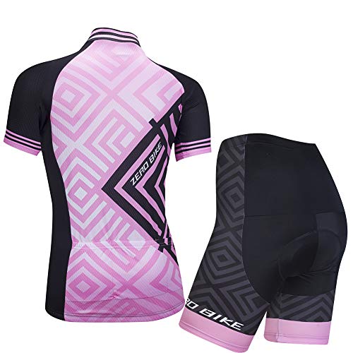 Kit de Manga Corta Jersey de Ciclo Bici del Camino para Mujer, Conjunto Ropa Al Aire Libre Transpiración para La Bicicleta(Polvo de Diamant, L)