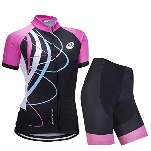 Kit de Manga Corta Jersey de Ciclo Bici del Camino para Mujer, Conjunto Ropa Al Aire Libre Transpiración para La Bicicleta(Polvo galopante, L)