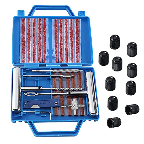 Kit de Reparación de Neumáticos 32pcs, Kit Repara Pinchazos Pequeño Herramienta de Reparación de Pinchazos para Neumaticos para moto, coche, bicicletas, Con tapones de válvula para neumáticos