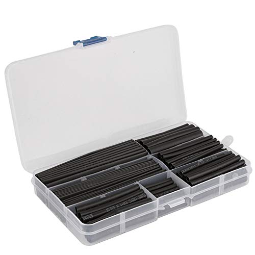 Kit de tubos termorretráctiles de 7 tamaños, color negro, aislamiento de doble pared, tubo termorretráctil, funda de cable eléctrico para coche, con caja de plástico, 7 tamaños