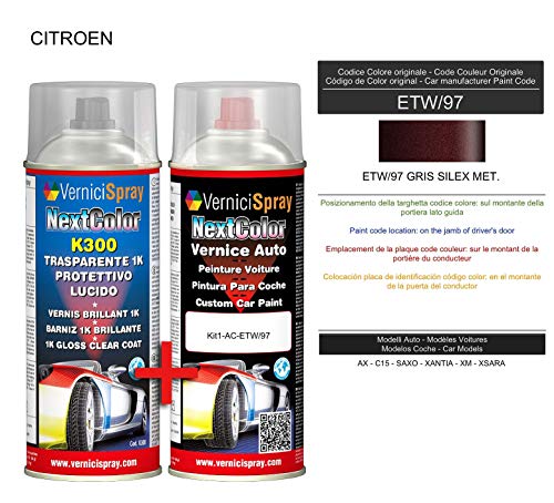 Kit Spray Pintura Coche Aerosol ETW/97 GRIS SILEX MET. - Kit de retoque de pintura carrocería en spray 400 ml producido por VerniciSpray