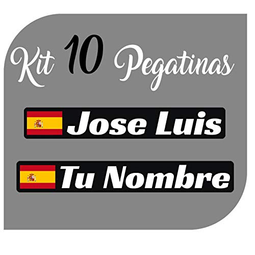 Kit x10 Pegatinas Vinilo Bandera España + tu Nombre - Bici, Casco, Pala De Padel, Monopatin, Coche, Moto, etc. Kit de Diez Vinilos (Pack Fuentes 1)