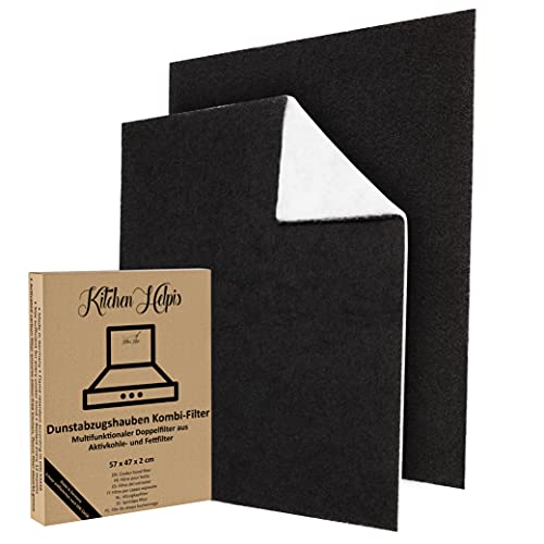 Kitchen Helpis® 2 Filtros de Campana Extractoras combinados – Filtros Dobles de Carbón activo y Grasa 57x47cm, Filtro se puede cortar a medida, Universales para todas las Campanas Extractoras estándar