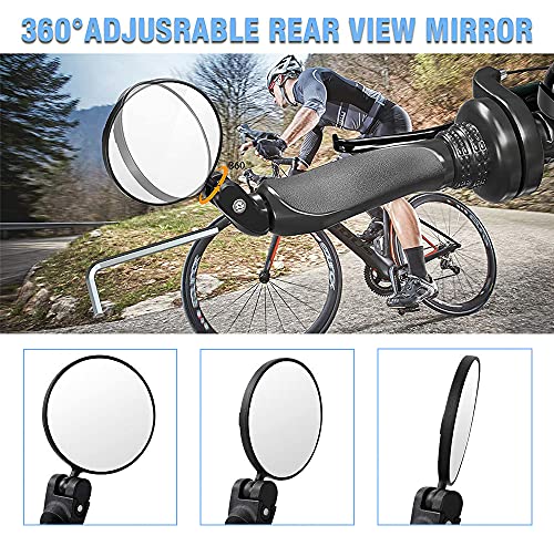 KKSJK Espejo retrovisor de Bicicleta de 2 uds para Manillar Giratorio de 360 ​​°, Lente Gran Angular de 17,4-22mm, Espejo de Bicicleta de montaña y Carretera Ebike