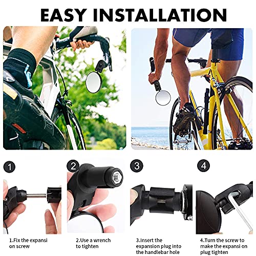 KKSJK Espejo retrovisor de Bicicleta de 2 uds para Manillar Giratorio de 360 ​​°, Lente Gran Angular de 17,4-22mm, Espejo de Bicicleta de montaña y Carretera Ebike