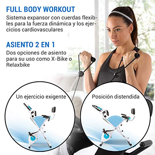 Klarfit Azura Plus Bici estática 3 en 1 - Bicicletas estáticas, Bicicleta estática, Bici estática, Tracción por correa, Pulsómetro, Resistencia magnética de 8 niveles, Soporte para tablet, Blanco