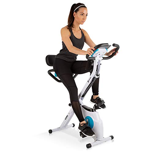 Klarfit Azura Plus Bici estática 3 en 1 - Bicicletas estáticas, Bicicleta estática, Bici estática, Tracción por correa, Pulsómetro, Resistencia magnética de 8 niveles, Soporte para tablet, Blanco