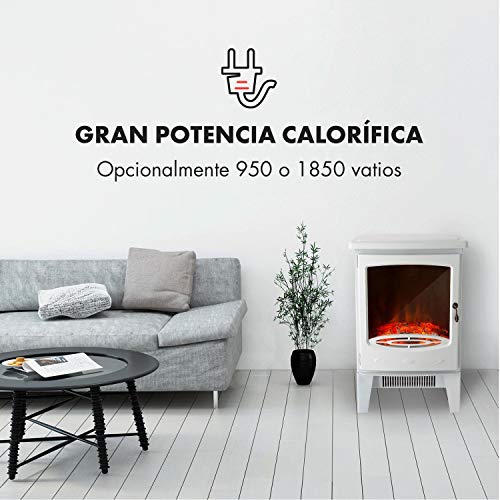 Klarstein Meran Chimenea eléctrica con Efecto llameante - Chimenea electrónica, CREA Ambiente romántico, 950 o 1850 W de Potencia, Termostato, InstaFire sin Humos, No se recalienta, Blanco