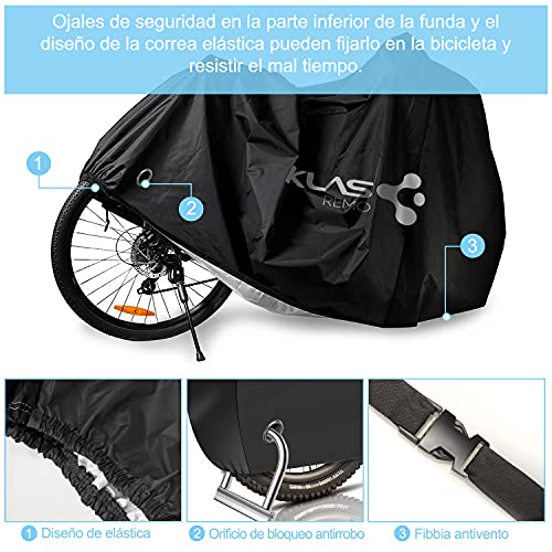 KLAS REMO Funda para Bicicleta Impermeable Tejido 210D Cubierta de Bicicleta con Orificio de Bloqueo para MTB 29 Bicicleta Carretera,Moto 200x70x110cm -Negro