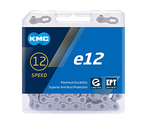 KMC Cadena de bicicleta e12EPT, 12 velocidades, 1/2" x 11/128", 130 eslabones, plata