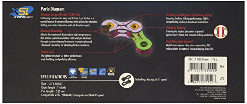 KMC Kette 'X11 SL DLC' SB-verpackt, 1/2 x 11/128', 11-fach 5,58mm, werkzeuglose Montage, XXX-SP Technologie für unübertroffene Haltbarkeit, superleicht durch gewichtsreduzierte Innen- und Außenlaschen sowie Hohlbolzen, mit MissingLink Ve