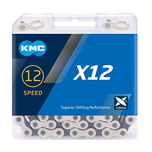KMC X12 - Cadena de bicicleta (12 velocidades, 1/2" x 11/128", 126 eslabones), color plateado y negro
