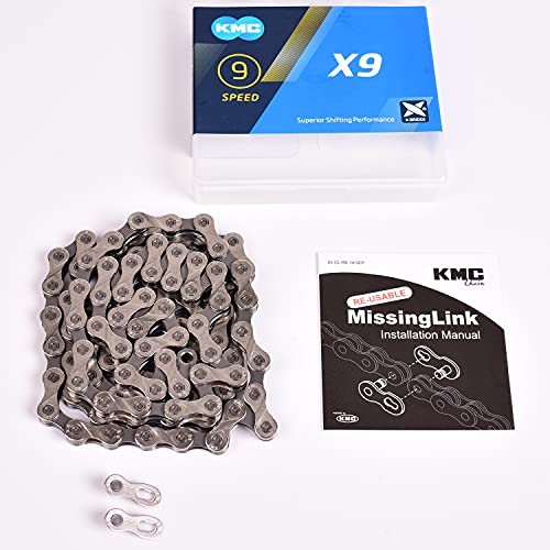 KMC X9 X9.93 MTB Road Bike Chain Cadena Ciclismo Plata/Gris Cadena 116links