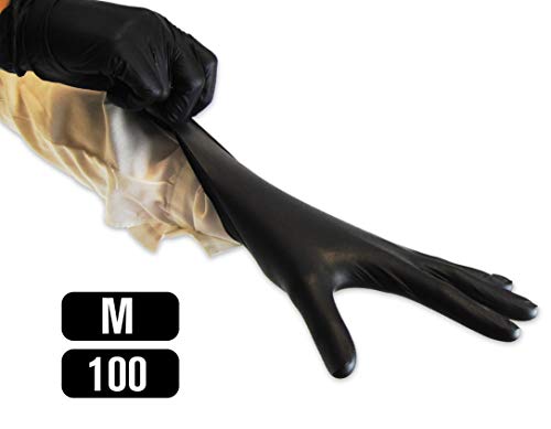 KMINA - Guantes Nitrilo Talla M (Pack 100 uds), Guantes Nitrilo Desechables, Guantes Nitrilo Negro, Guantes Desechables Nitrilo, Guantes Sin Polvo, Guantes Negros (LATEX FREE)