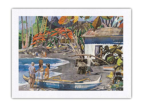 Kona, Big Island, Hawái - United Airlines - Póster Viaje Línea aérea de Millard Sheets c.1950s - Impresión de Arte Seda Pura Tela 46x61cm