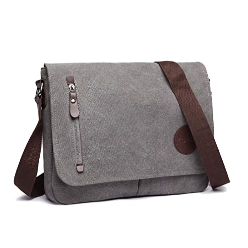 Kono Hombres Lona Bolso de Bandolera La Bolsa de Mensajero Bolsa de Lona Bolsa de Hombro 13 Pulgadas Bolsa de Ordenador (Gris)