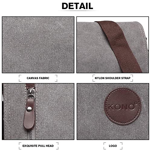 Kono Hombres Lona Bolso de Bandolera La Bolsa de Mensajero Bolsa de Lona Bolsa de Hombro 13 Pulgadas Bolsa de Ordenador (Gris)