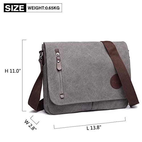 Kono Hombres Lona Bolso de Bandolera La Bolsa de Mensajero Bolsa de Lona Bolsa de Hombro 13 Pulgadas Bolsa de Ordenador (Gris)