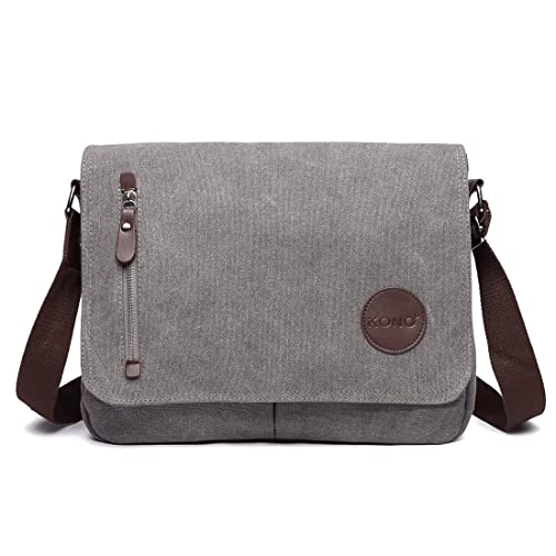 Kono Hombres Lona Bolso de Bandolera La Bolsa de Mensajero Bolsa de Lona Bolsa de Hombro 13 Pulgadas Bolsa de Ordenador (Gris)