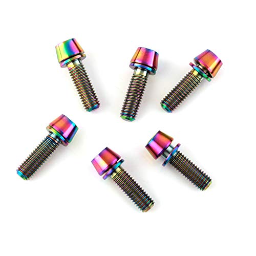 KOOZER Pernos de titanio para bicicleta (6 unidades, M5 x 16 mm, cónicos con arandela), multicolor