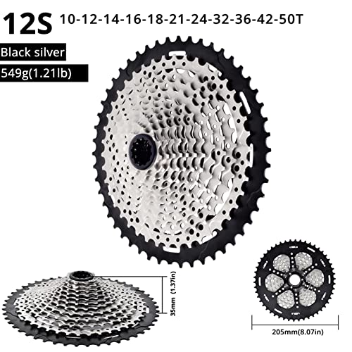 KRKNUMR Rueda Libre para Bicicleta MTB Cassette 12 Velocidad 10-50T Micro Spline Cassette M6100 10-50 Sprocket 12S 12V K7 PiñóN Cassette (Color : MS 12S 10-50T)