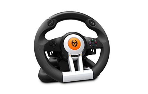 Krom K-WHEEL - NXKROMKWHL - Juego de volante y pedales Multiplataforma, palanca de cambios y levas en el volante, efecto vibracion, compatible PC, PS3, PS4 y XBOX