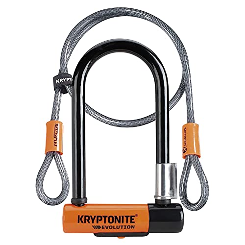 Kryptonite Evolution Mini 7 con 4' cable de lazo U-Lock Kripto Flex doble para bicicleta - Naranja y Negro