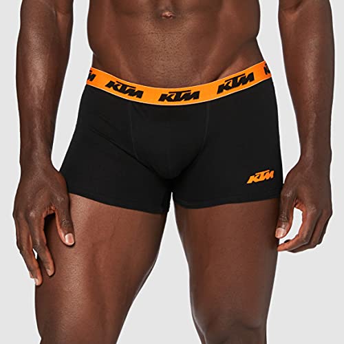 KTM Set 5 Microfibra (60% poliéster-35% algodón-5% Elastano) -Negros con Cintura Naranja Boxer, Pack 5pcs T085-1, M para Hombre