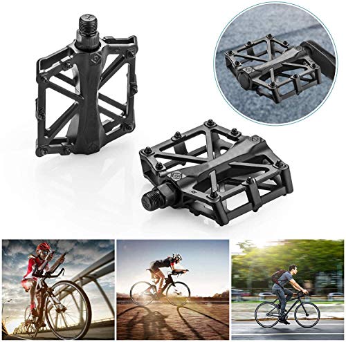 KUNBIO Pedales para bicicleta de montaña de 9/16 pulgadas, pedales planos de aluminio, antideslizantes, ligeros, para bicicleta de montaña o BMX.