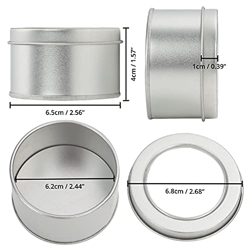 Kurtzy Cajitas de Metal Redondas Aluminio con Tapa (Pack de 10) 6,5 x 4 cm – Set Caja Aluminio Vacía Almacenaje de Viaje – Contenedores para Manualidades, Cosméticos, Bálsamo Labial, Especias